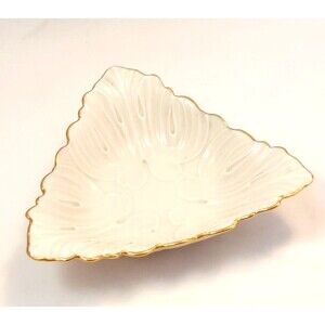 LENOX 24K Gold Decorated Triad Triangle Shaped Trinket Display Bowl Dish 7"